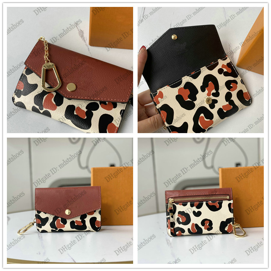

Mini Key Pouch Bag Designer Wild at Heart Leopard Print Bags Wallet Purse Chain with Key Ring Embossed Leather M80692