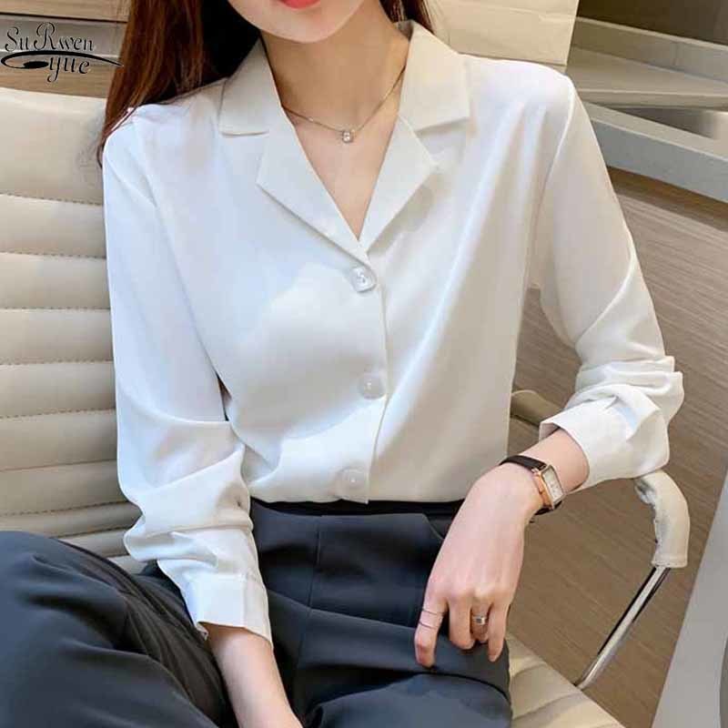 V Suit Collar Fashion Long Manche à manches coréennes Chic en vrac Femmes Couleurs solides Tops cardigan Bouton Square Elegant Blouse 11873 21050