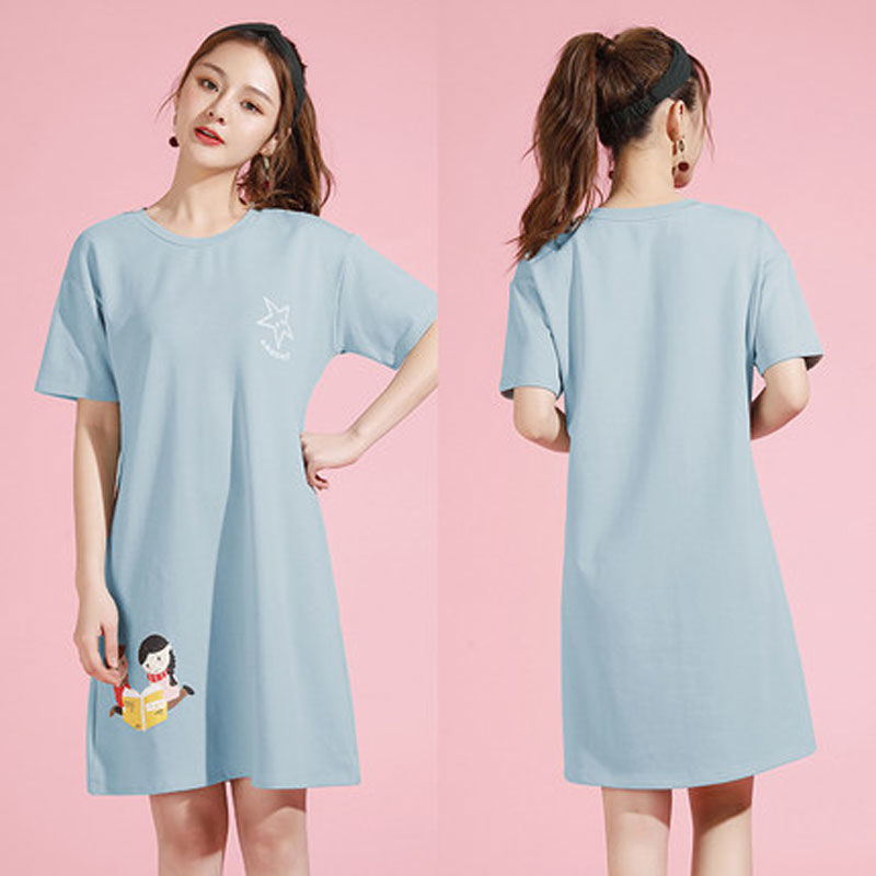 

Summer Cotton Nightgowns for Women Dressing Gown Girls Nightshirts Nightdress Cartoon Short-sleeved Sleepshirt Sleepwear, Black;red