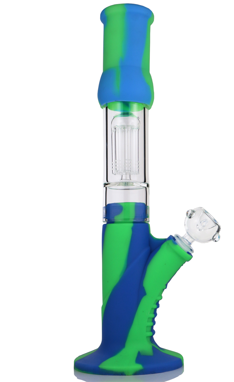 

New Arrival Silicone Bong 14" glass 8 arms percolator water pipes pipe