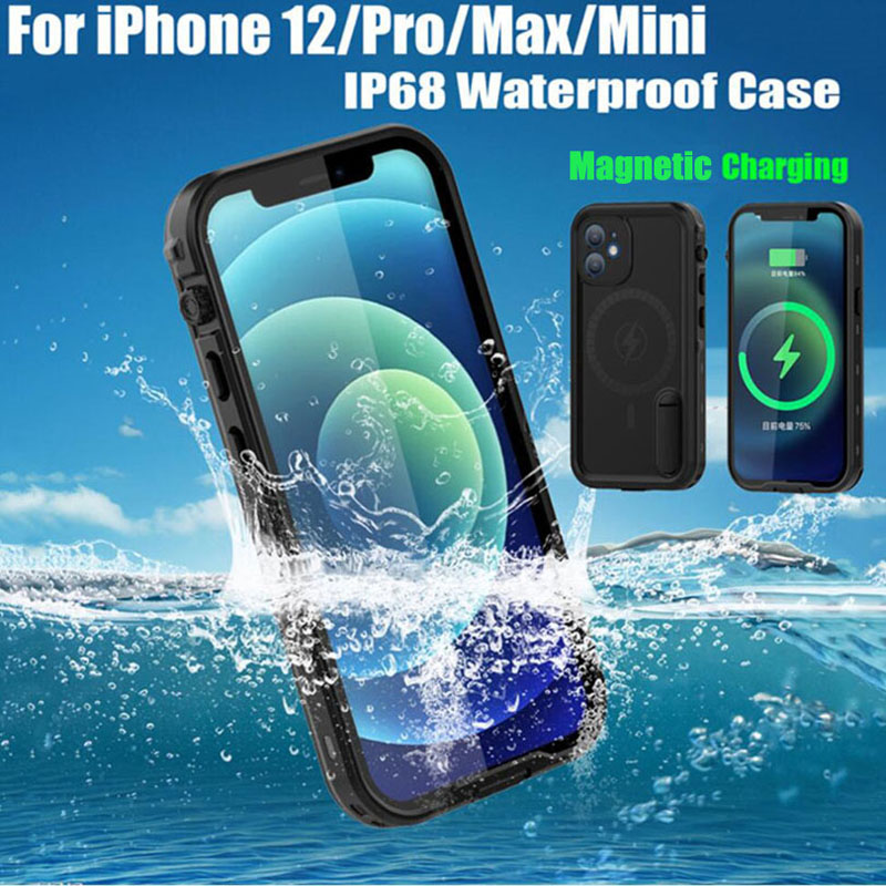 

Redpepper IP68 Built-in Magnet For Magsafe Charger Waterproof Cases Full-Body Protective Shockproof Dirtproof Diving Swimming Kickstand Case iPhone 12 Mini Pro Max, Mix colors