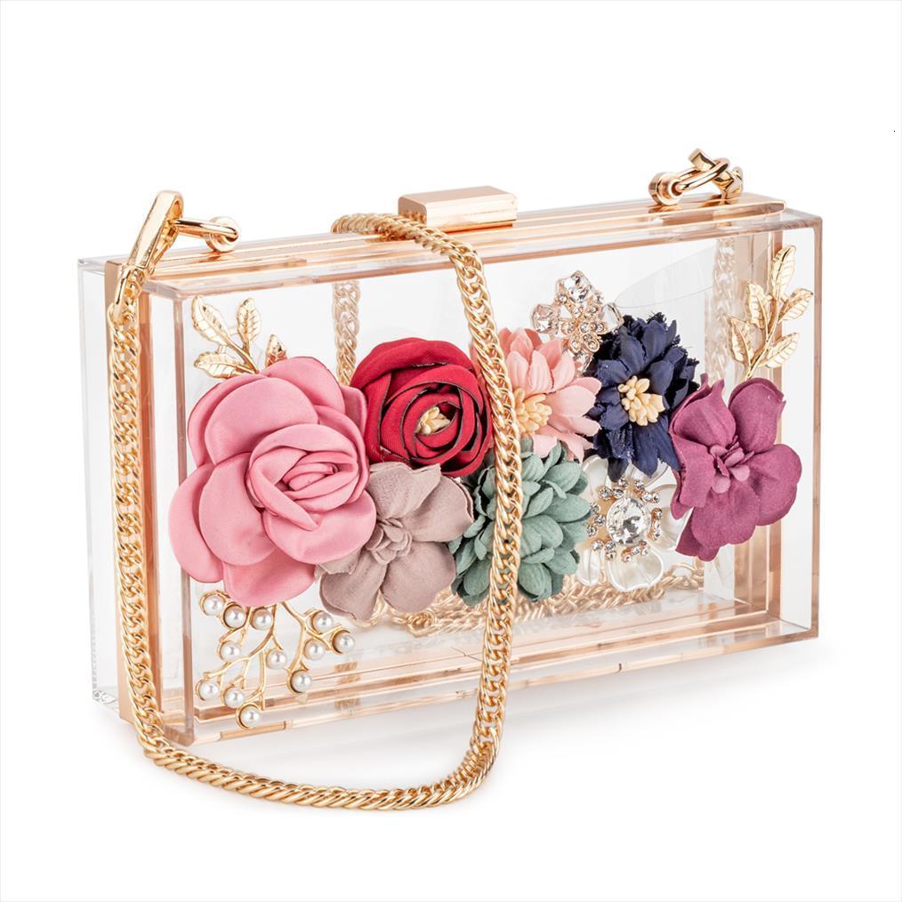 

women acrylic flower clutches evening bag crossbody purse chain strap for wedding prom banquet ideal golden frame