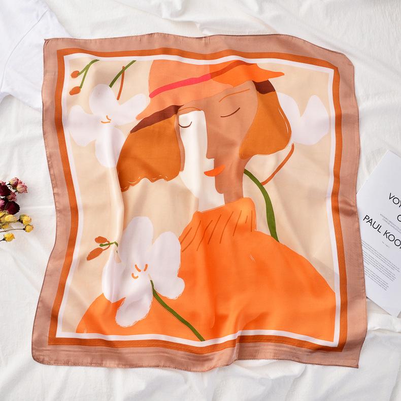 

Scarves OUOI Cartoon Ladies Small Squares Spring And Autumn Ins Thin Section Scarf Factory Wholesale