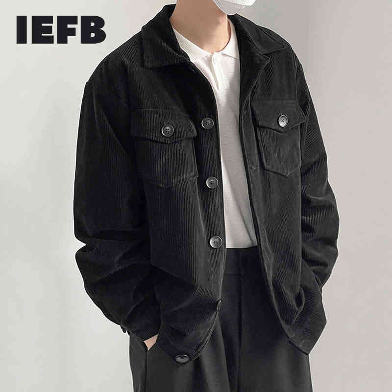 

IEFB Black Corduroy Jacket Men's Spring And Autumn Oversize Workwear Jacket Loose Casual Men's Clothing Double Pocket 9Y6960 210524