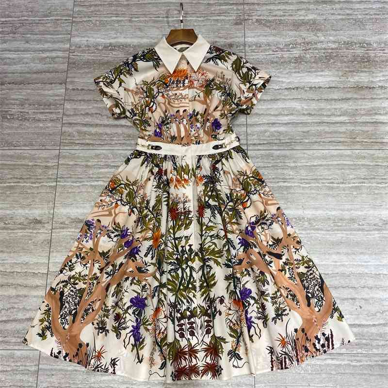 

Truevoker Lady 100% Cotton Cottagecor Holiday Dres Peter Pan Collar Vintage Print Midi Long Mujer Vestidos 210602, Multi