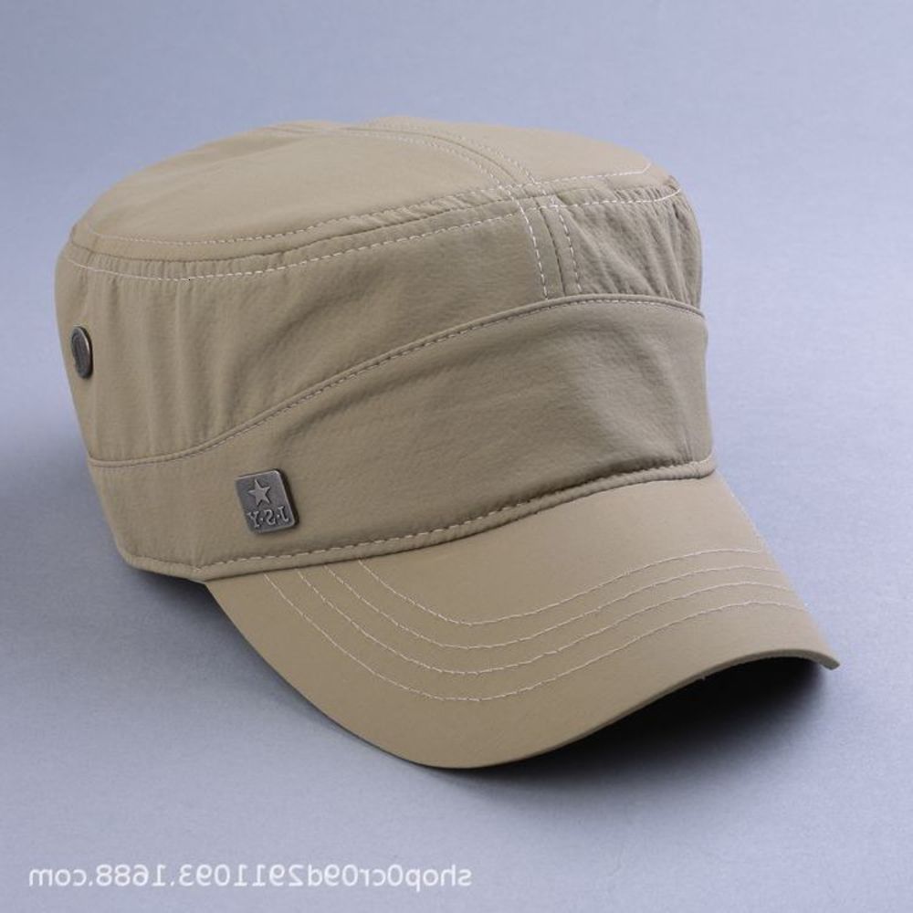 

Hat men's summer quick drying flat top military hat versatile middle aged cap thin breathable sunscreen sunshade, Blue;gray