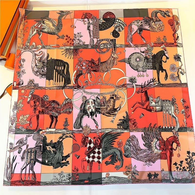 

Scarves "Fine Horse Knight" Luxury Twill Silk Square Scarf Hijab Head For Women Fashion Bandana Shawl Quality Handmade Curled