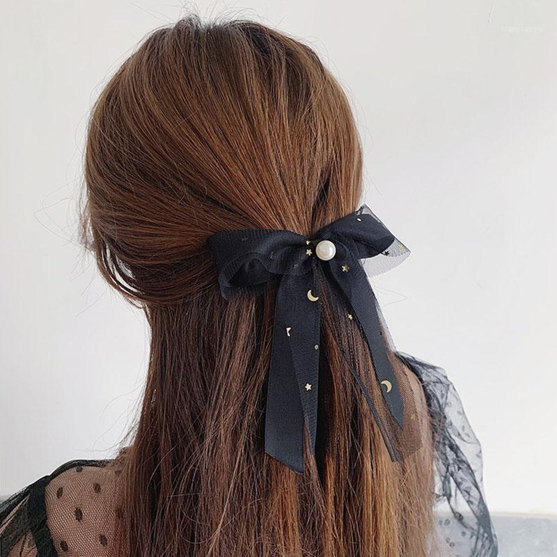 

Sweet Cute Black White Star Bow Women Spring Clip Hairpin Headwear Good Girl Gift Classic Elegant Jewelry Hair Clips & Barrettes, Golden;silver