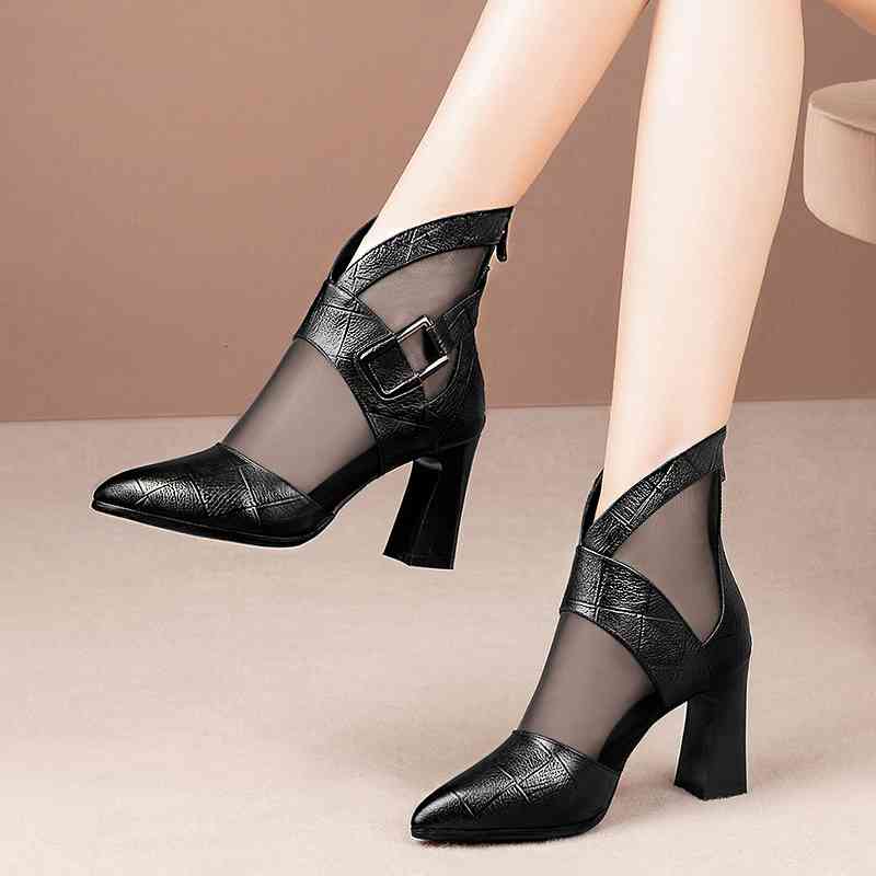 

dress shoes sandÃ¡lia feminina de salto alto, sapato gladiador grosso, bota baixa malha com fivela, preto, primavera/outono w4w2, Black