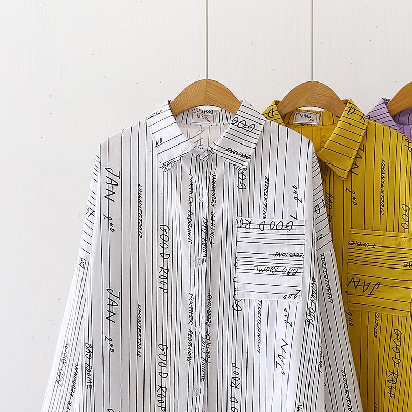 

Retro Dot Women Blouses Stripe Cartoon Printing Shirts Turn Down Collar Long Sleeve Casual Chiffon Shirt OL Blusas Mujer, White