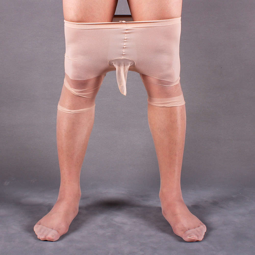 

silk JJ set fun Men's pantyhose ultra thin belt cover transparent increase sexy black stockings, Black;white