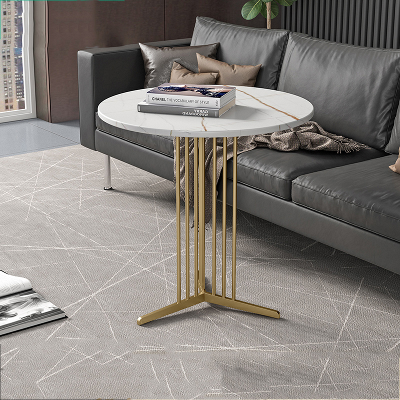 

Nordic rock board coffee table simple light luxury modern small apartment balcony wrought iron living room creative round corner table