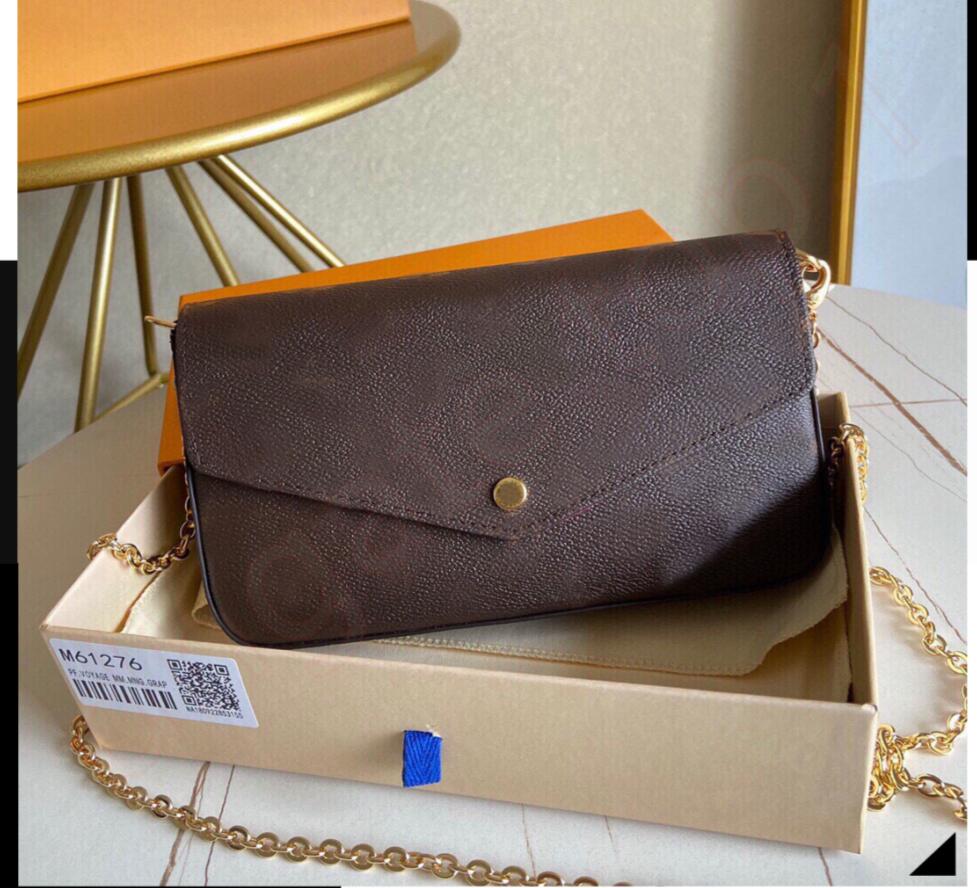 

3pcs set Women Shoulder Bag Messenger Chain Strap Cross Body Ladies Flap Purse Clutch Bags Totes With Box and Dust, L4