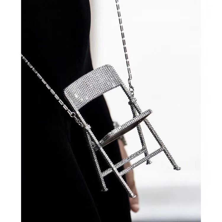 

Bling Mini Chair Super Cute Handmade Rhinestone Messenger Folding Chair for Personal Decor Desk Decor Home Accessories Q0525