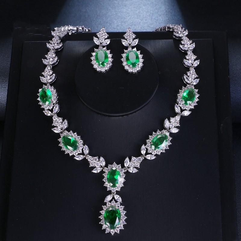 

Earrings & Necklace Ekopdee Unique Pineapple Design Cubic Zirconia Jewelry Set For Women Classic Vintage Green Bridal Accessories, Silver