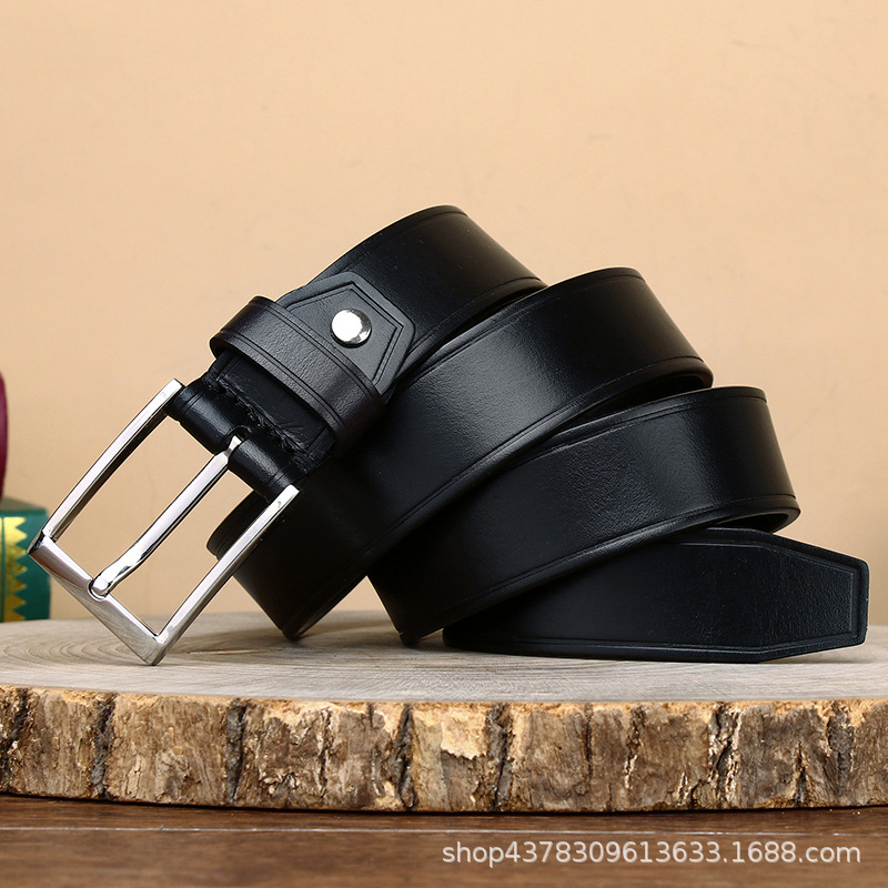 

3. 3cm Elegant Gentleman Belt Mens Leather Pin Buckle First Layer Pure Cattlehide Simple Fashion Business Trends Pants Belt No. 2, Black