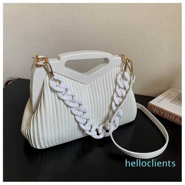 

Leather Handbags For Women Inverted Triangle Bags Handle Hand Pouch Fashion Crossbody Bag Female Tote Thick Chain Lady Satchel, Coffee