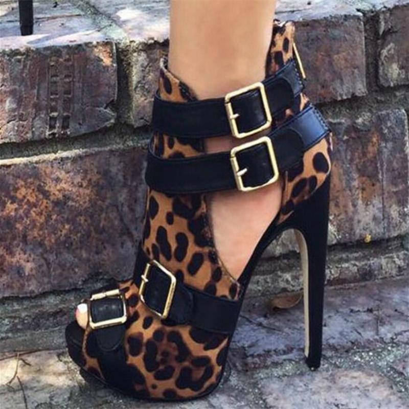 

Original Intention Arrival Women Pumps Fashion Peep Toe Nice Thin High Heels Sexy Leopard Buckle Shoes Woman Plus Size 4-15 Dress, Ef7094