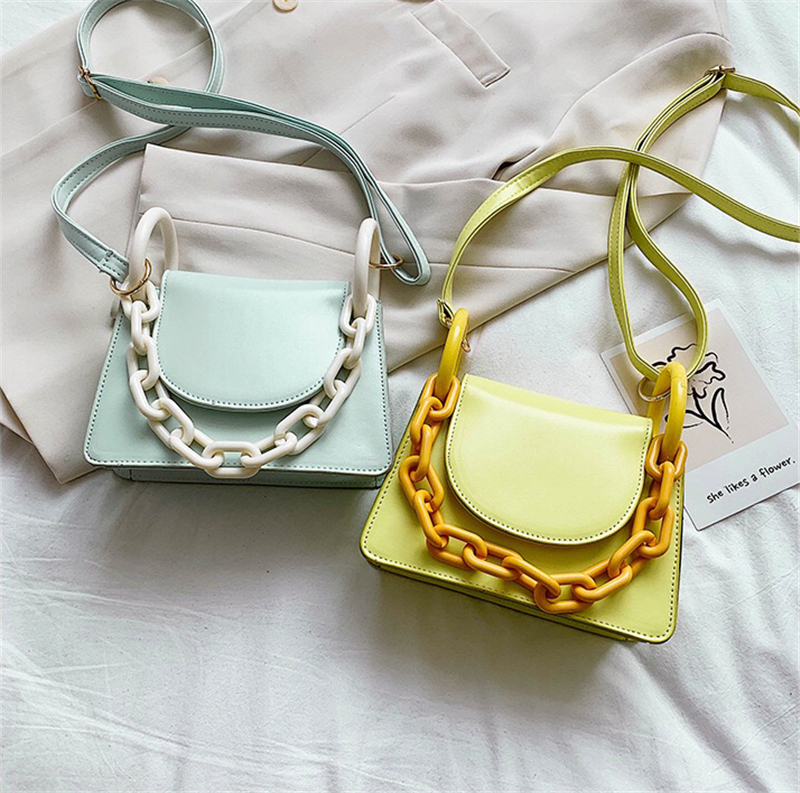 

Fashion Women's Chain Handbag PU Leather Single Shoulder Bags Messenger Bag Black White Yellow Green Purple 5 Colors, As pic