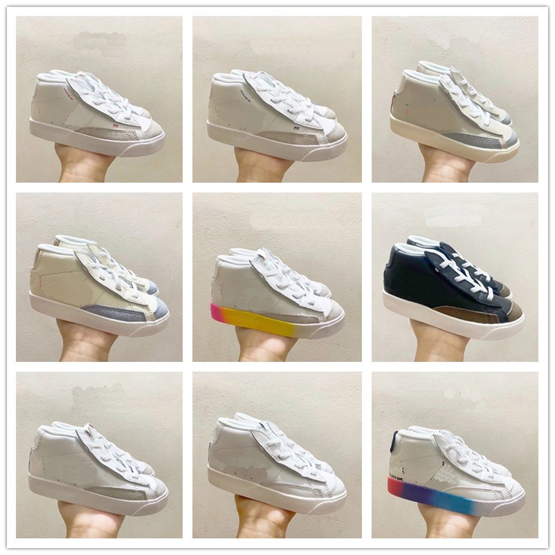 

2021 SB BLAZER Mid Breathable Children Running Shoes Boy Girl Youth Kids Hook & Loop Outdoor Comfortable Sport Sneakers size 28-35, Black