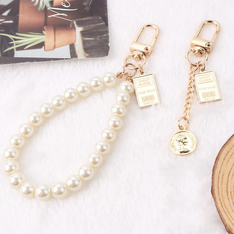 

Keychains Fashion DIY Pearl Keychain Women Trinket For Women's Gift Handbags Peal Beads Keyring Key Ring Jewelry Making Accessories