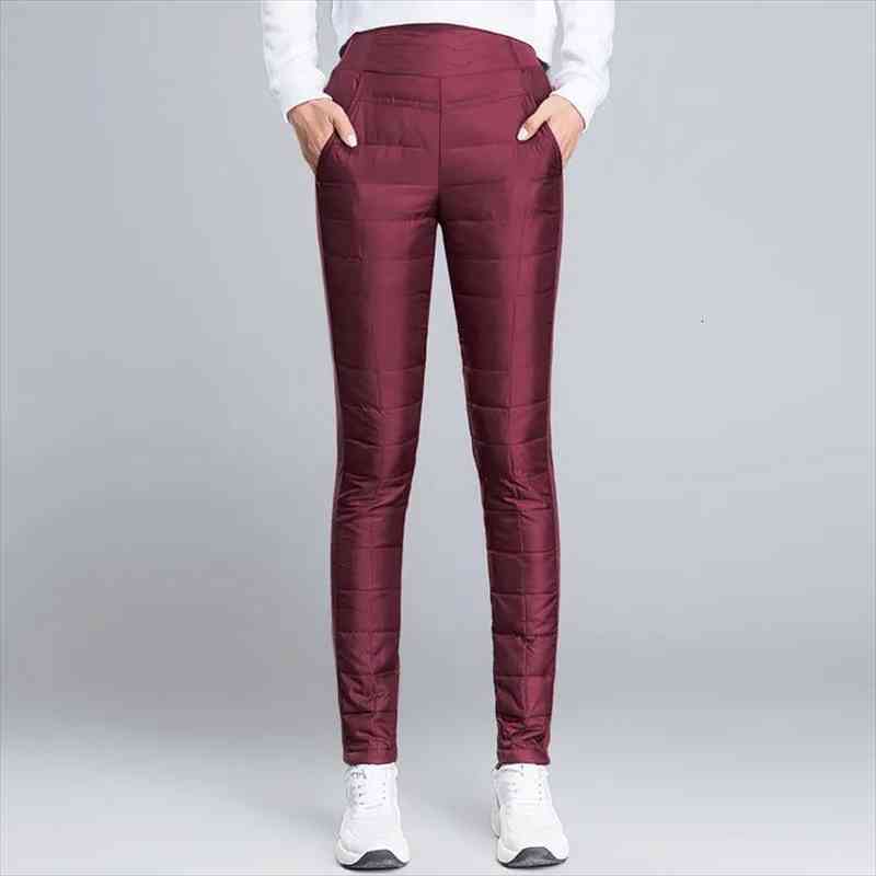 

winter warm plus size 4xl casual down pants women thick white down pencil pants outdoor elastic high waist sweatpants lady, Black;white