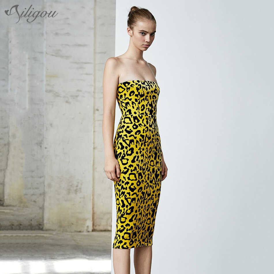 

Summer Sexy Strapless Sleeveless Dress Female Leopard Slit Celebrity Party Vestidos 210527