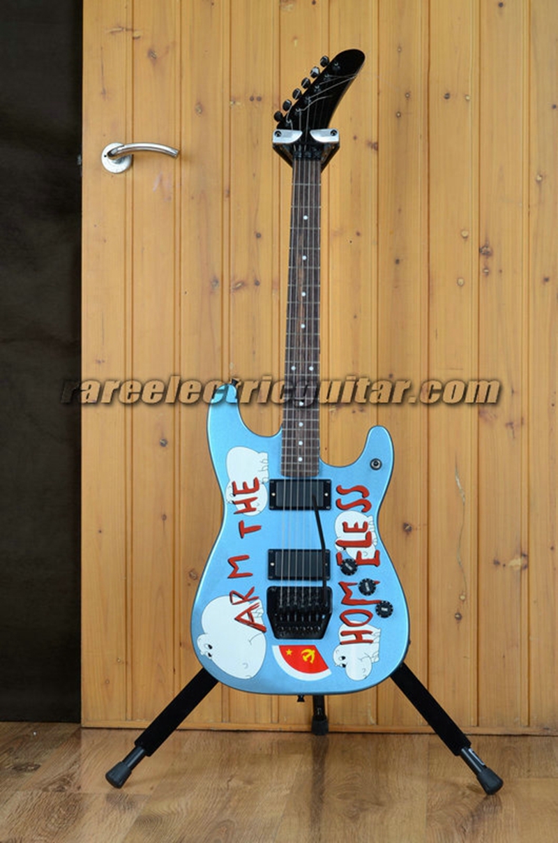

Custom Tom Morello Arm Homeless Metallic Blue Electric Guitar China EMG Pickups, Floyd Rose Tremolo Bridge & Whammy Bar, Black Hardware