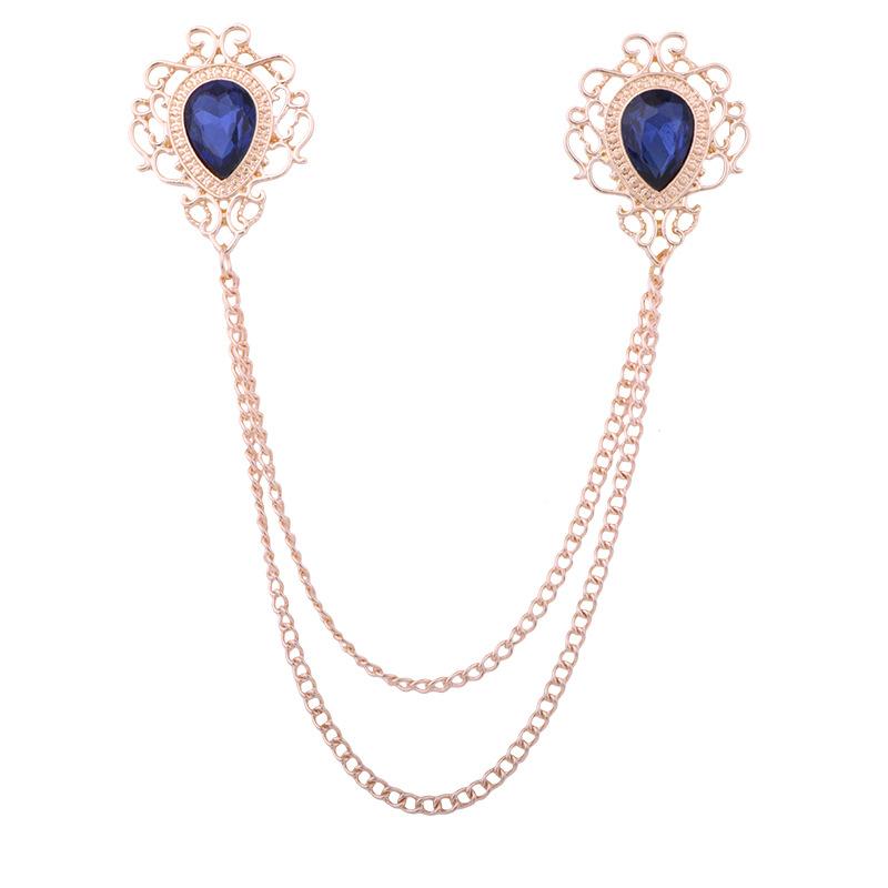 Pins, Brooches Korean Alloy Crystal Fashion Tassel Chain Lapel Pins Shirt Suit Badge Wedding Jewelry Gifts For Men Women Accessories-image-706950552