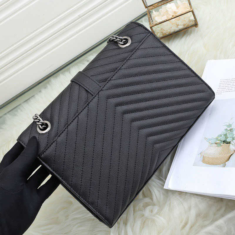 

CLASSIC FLOWER Women crossbody bag Genuine Leather Handbag Shoulder bags Chain Purse card holder slot clutch Envelope Messenger purses, 30cm no box -black-black