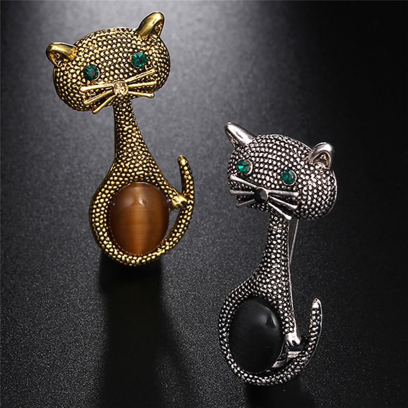 Pins, Brooches Vintage Cute Animal Broches European Collar Clips Wedding Party Bijoux Opal Cat Eye Brooch Pins For Women-image-706945775