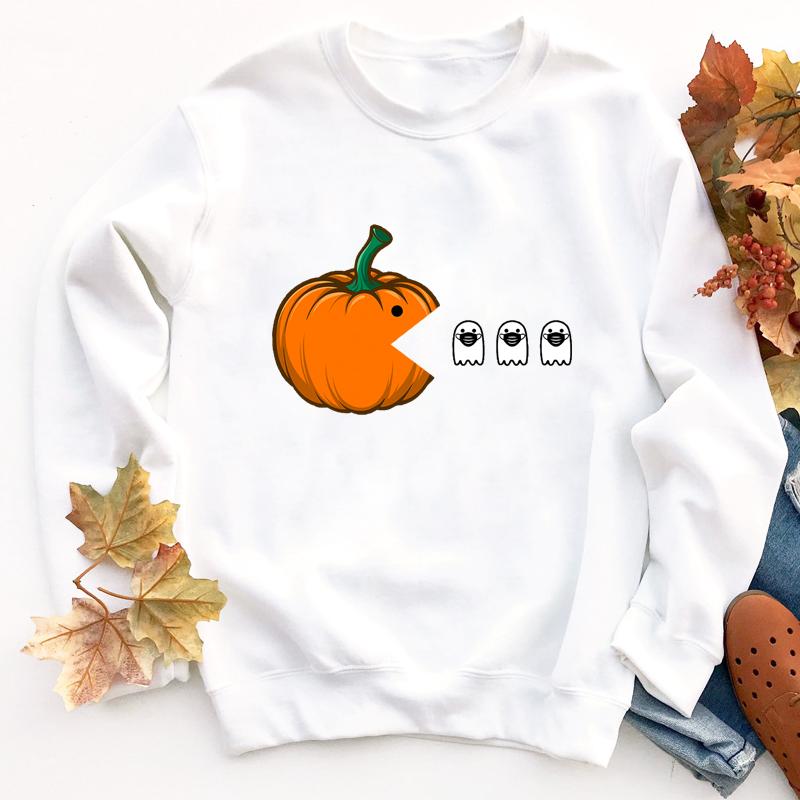 

Women' Hoodies & Sweatshirts Funny Halloween Pumpkin Eating Ghosts Sweatshirt Cute Women Thanksgiving Fall Season Pullovers Streetwear, Black