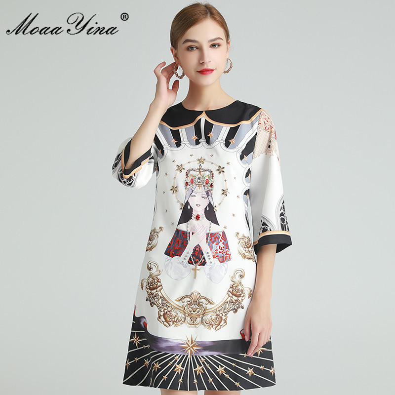 

Fashion Designer dress Summer Women's Dress Crystal Diamond Beaded Print Indie Folk Dresses 210524, Multi