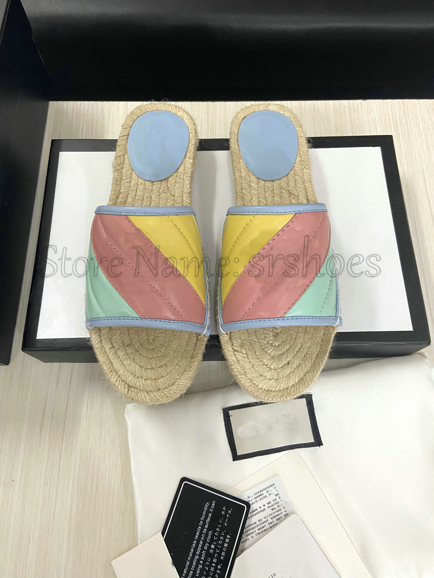 

Espadrille Stripe Slipper Flat Sandal Women Leather Fashion Non-slip Slipper Two Tone Luxurys Canvas Sandals Woman Outdoor Espadrilles Causal Flats Flip Flops, Other