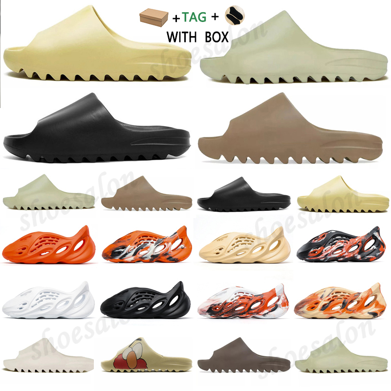 

Kanye West Slides bone resin desert sand Slippers Foam Runner red Slide earth brown men women mens womens sandals Soot Core Pure Enfora Graffiti, Box