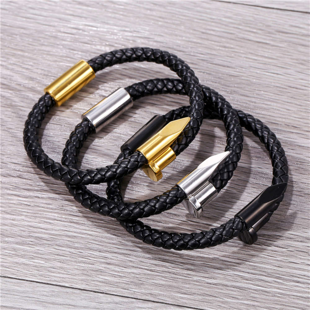 

,bracelet stainless steel nail head Bracelet woven leather bracelet men punk titanium women, Golden;silver