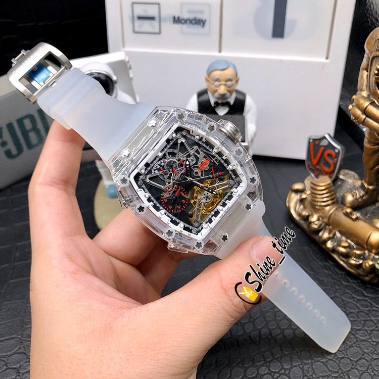 

Top version Designer Watches RM 56-01 AN SAPHIR FELIPE Transparent Case Skeleton Dial Japan Miyota Automatic Mens Watch White Rubber Strap, Waterproof instructions
