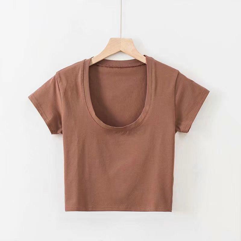 

Women's T-Shirt Summer U-neck Top Solid Color 2021 Versatile High-waisted Slim Bottom