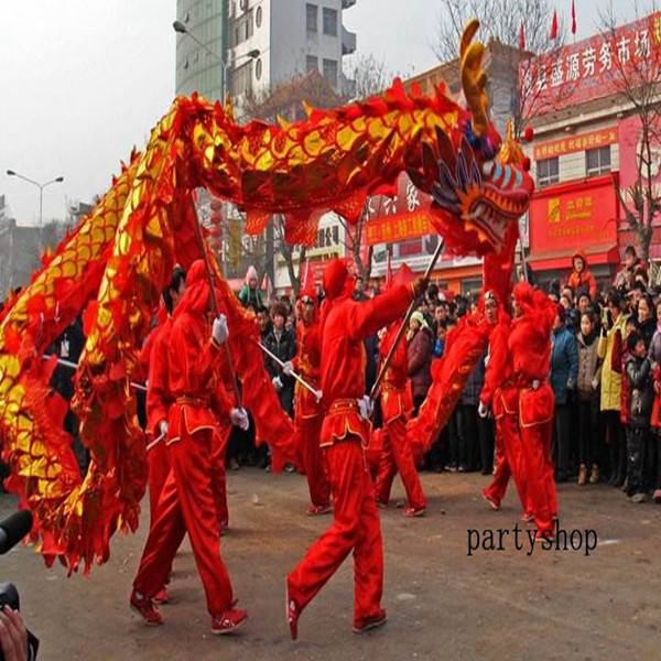 

10.3m size 6#10 kid colorful golden dragon dance Holiday mascot costume Christmas parade outdoor game stage culture birthday Carnival Performance Wedding New Year, Pink+ poles