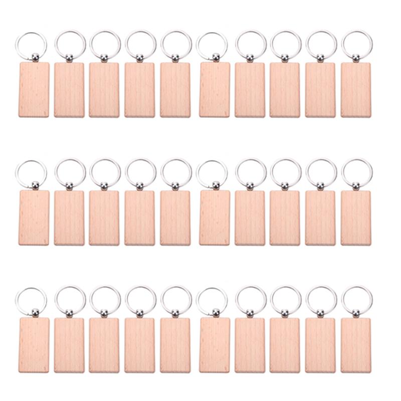 

Keychains 30Pcs Blank Rectangle Wooden Key Chain Diy Wood Tags Can Engrave Gifts