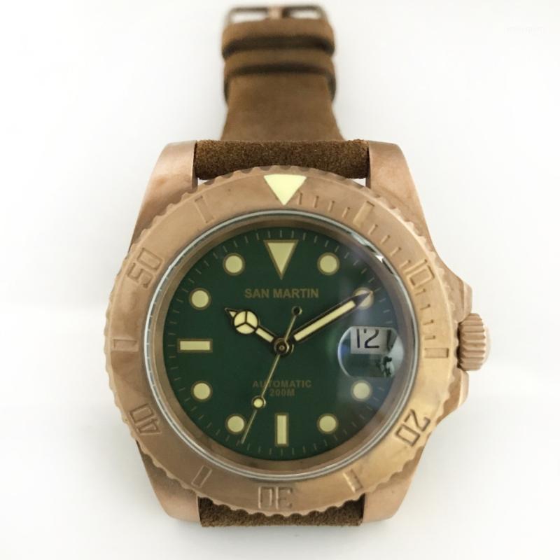 

Men Vintage Cusn8 Bronze Watch Automatic Diving 200 Water Resistant Bezel Retro San Martin Mechanical Wristwatch Wristwatches, Green dial
