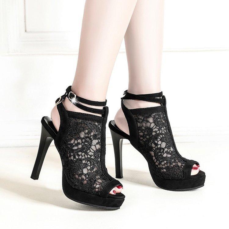 

Sandals Stylish Mesh Fish-tip With Thin Heels And High Empty Buckle Platform Shoes
