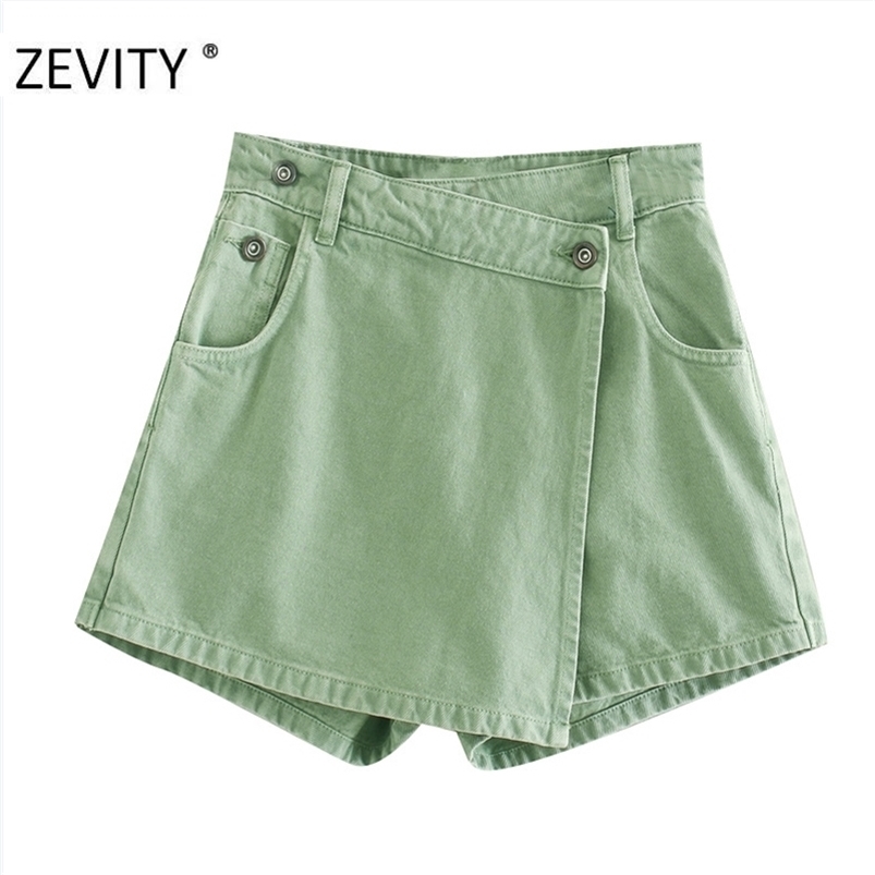 

ZEVITY women vintage buttons pockets patch Shorts skirts ladies casual slim zipper fly shorts chic pantalone cortos P928 210624, Army green