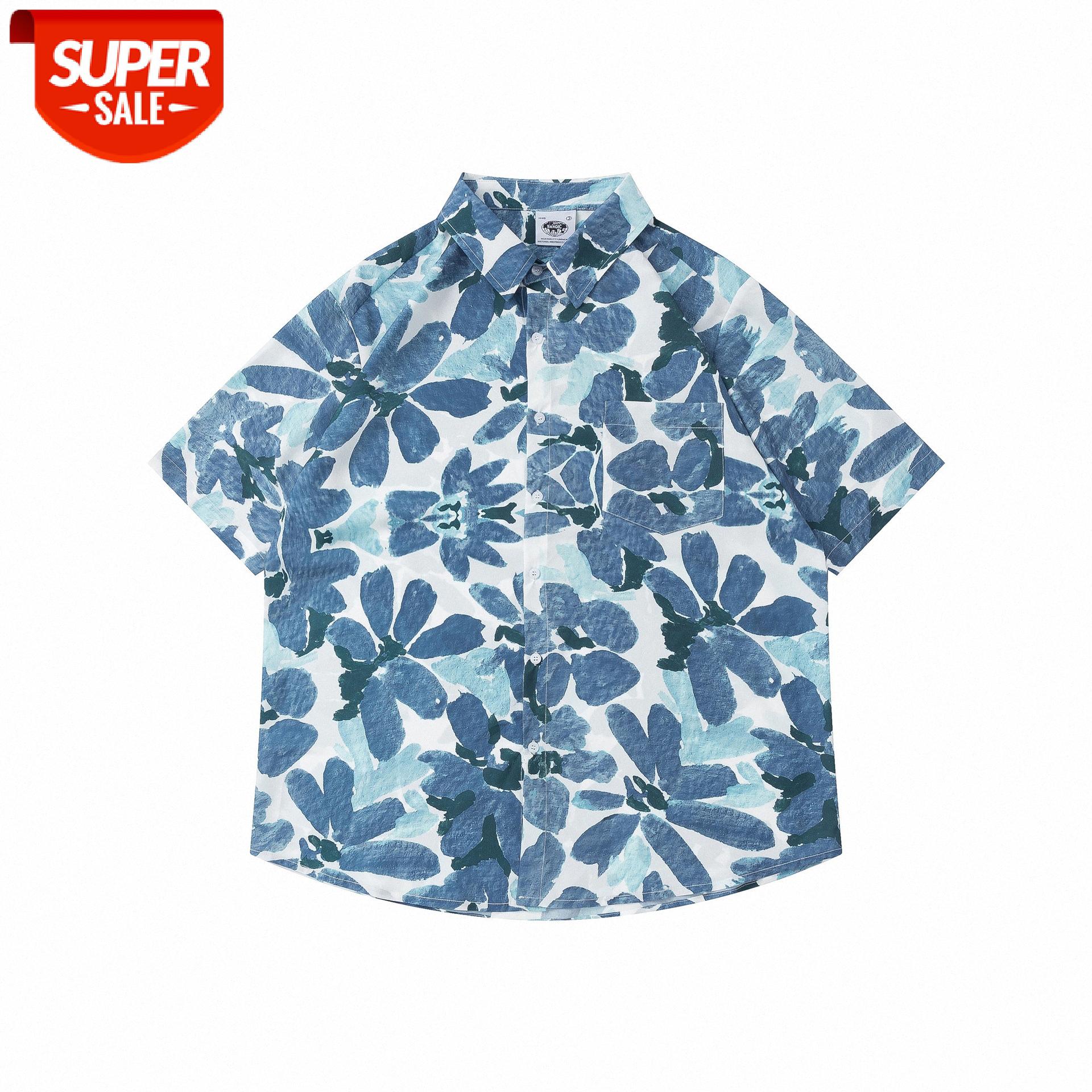

Japanese retro tropical rainforest flower short-sleeved shirt for men and women loose flow casual couple short jacket #r22p, White;black