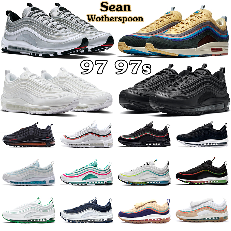 

97 Sean Wotherspoon Running Shoes For Men 97s Triple Black White Silver Bullet Jesus Pine Green First Use Bright Citron Bred Mens Women Trainers Sports Sneakers, #5 black white