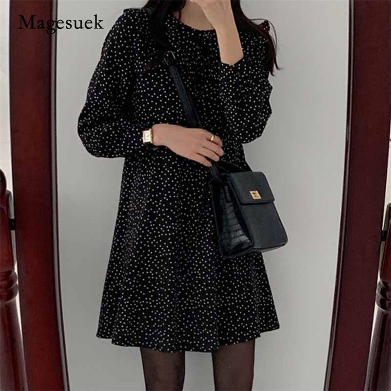 

Korean Black Polka Dot A-line Vestidos Long Sleeve O-neck Sweet Dresses for Women Jupe Femme Autumn Women' Dress 10840 210518