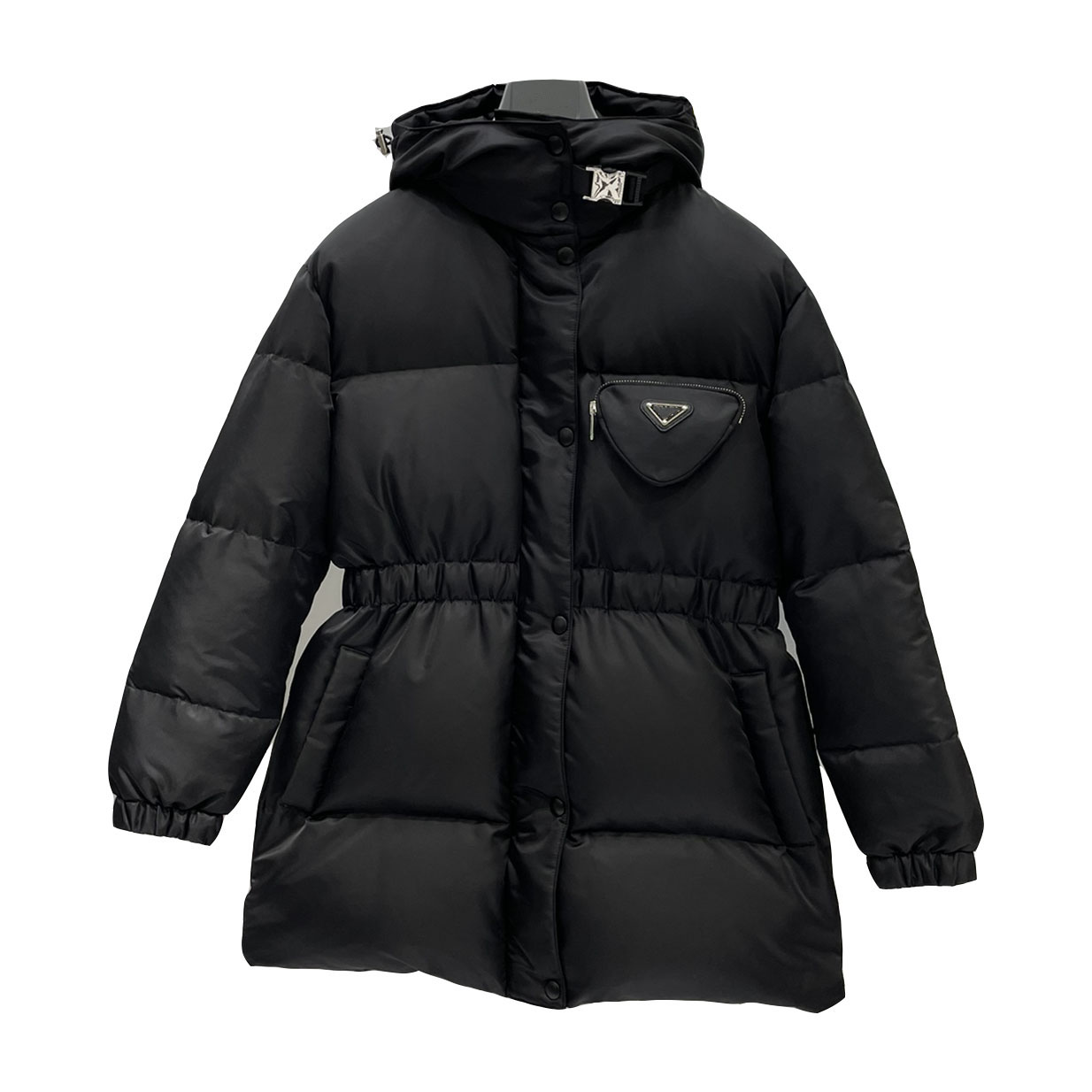 

Designer luxury Women Classic Outdoor Long Down jackets Winter Coat Re-Nylon Triangle Bag Solid Color Woman Clothing Keep Warm Windproof Jacket -L, Black