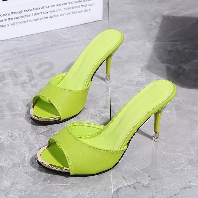 

Slippers 2021 Brand Thin High Heels Ladies Elegant Slip On Mule Shoes Leisure Sandal Indoor Ytmtloy House Zapatillas Casa, Black