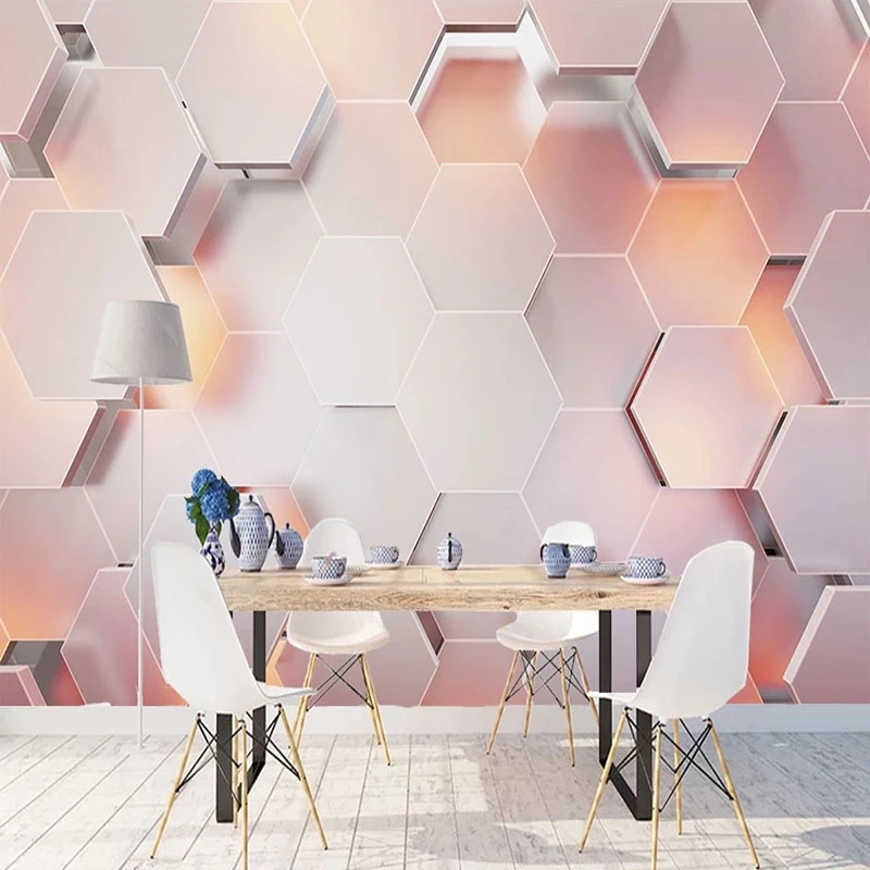 

Custom 3D Wallpaper Modern Simple Pink Pentagon Geometric Paper Living Room Bedroom Abstract Art Murals Waterproof