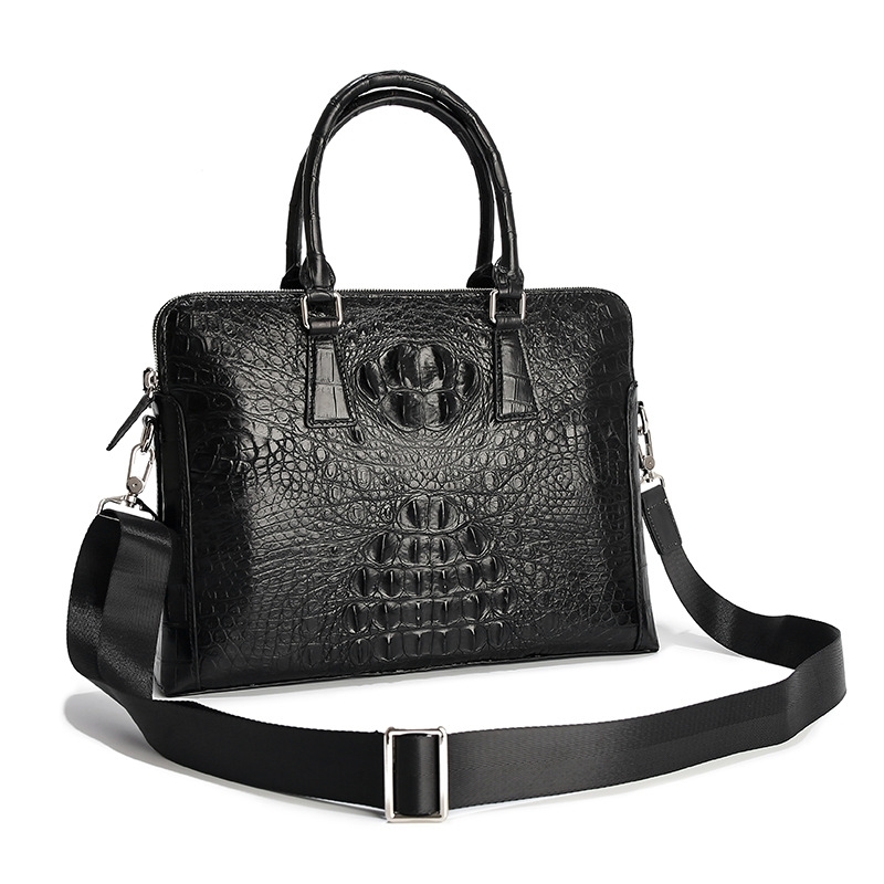 

Crocodile crocodile bone men's business leather handbag briefcase, Black